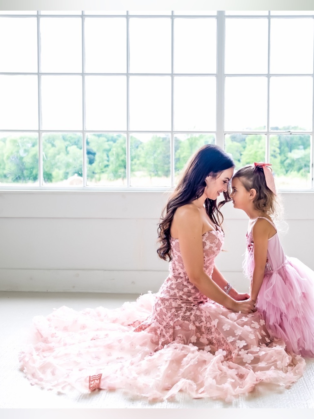 Pink Floral Lace Evening Gown